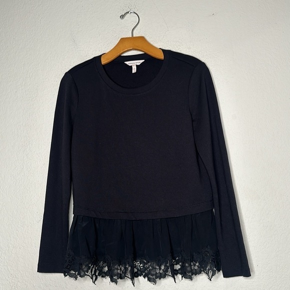 NWOT REBECCA TAYLOR Silk Lace Trim Pullover Layered Sweater Black Size Small - Picture 4 of 9